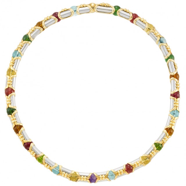 Vintage Bulgari multi gem gold necklace